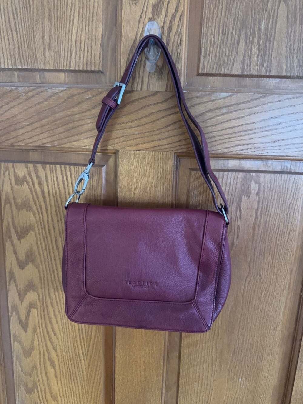 Kenneth Cole Reaction Burgundy Leather Flap Shoulder Bag
